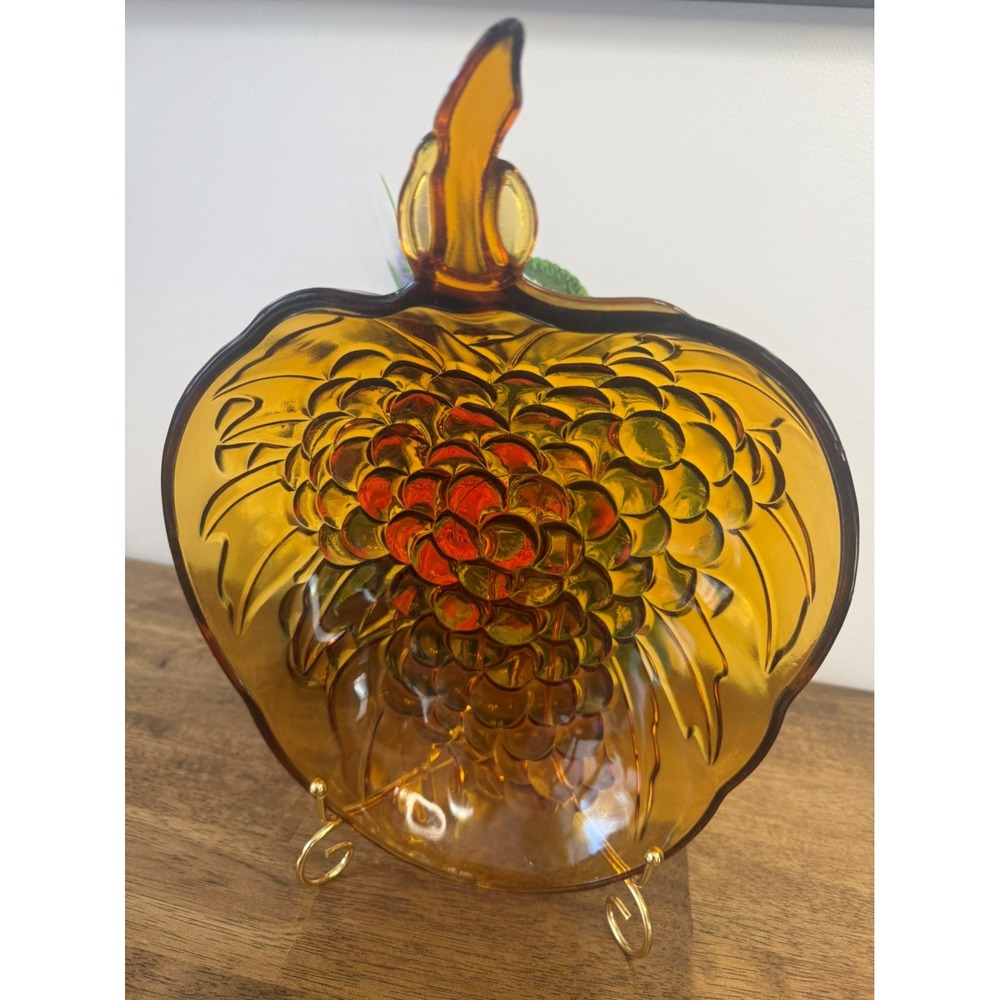Vintage Indiana Glass Amber Grape Shaped Bowl Large Pressed Glass Fruit MCM